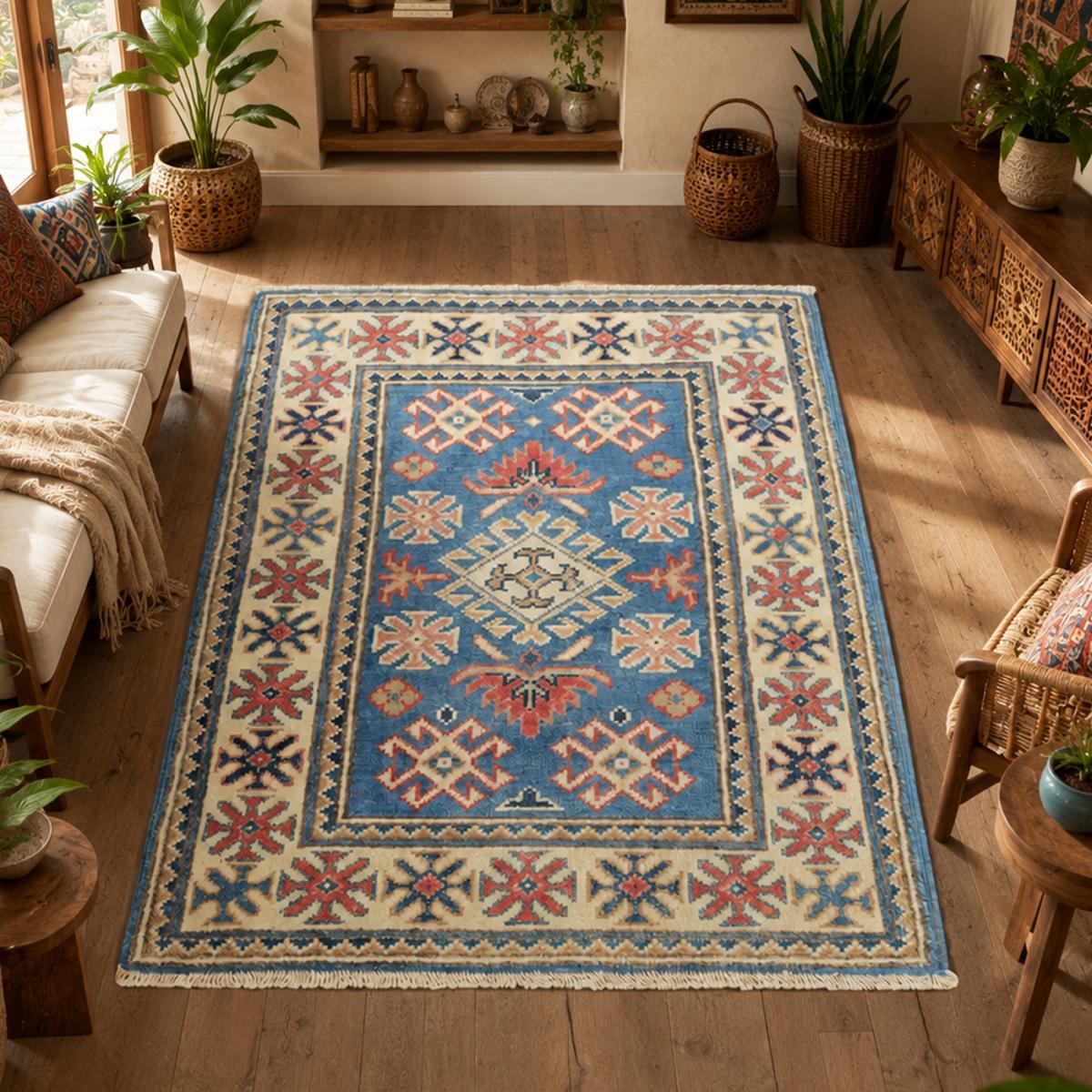 Tapis salon géométrique, noué main en laine, KAZAK CO 66 — vue 3