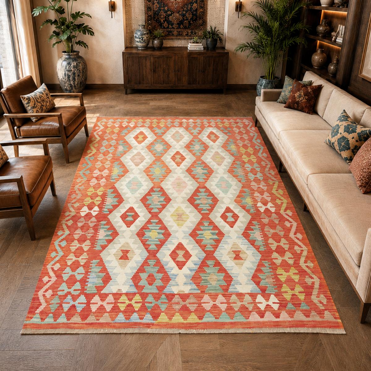 Tapis kilim géométrique, tissé plat en laine, KILIM 86 — vue 3