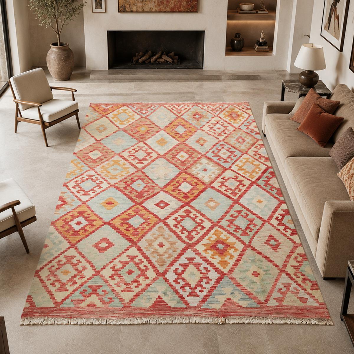 Tapis kilim à motif ethnique, tissé plat artisanal, KILIM 87 — vue 3