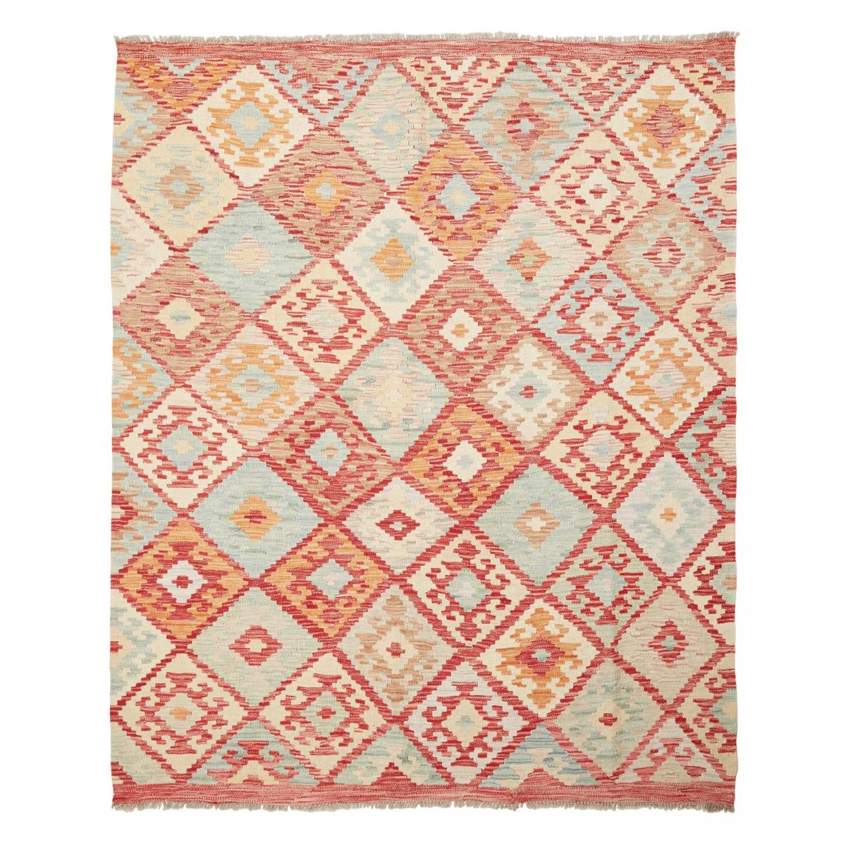 Tapis kilim à motif ethnique, tissé plat artisanal, KILIM 87