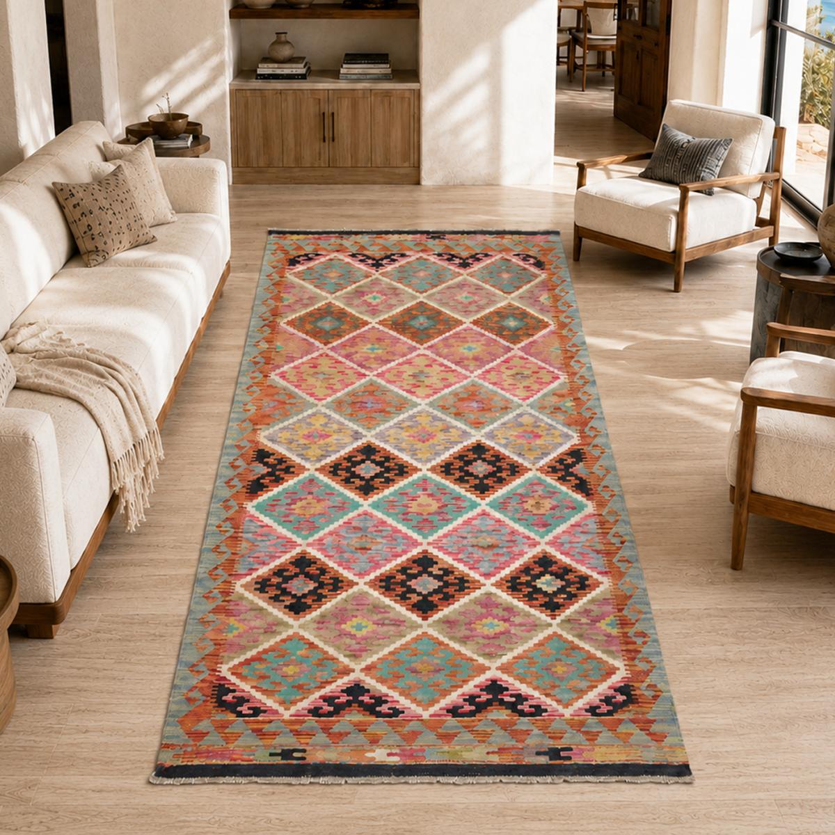 Tapis kilim, motif ethnique, tissage plat artisanal, KILIM 89 — vue 3