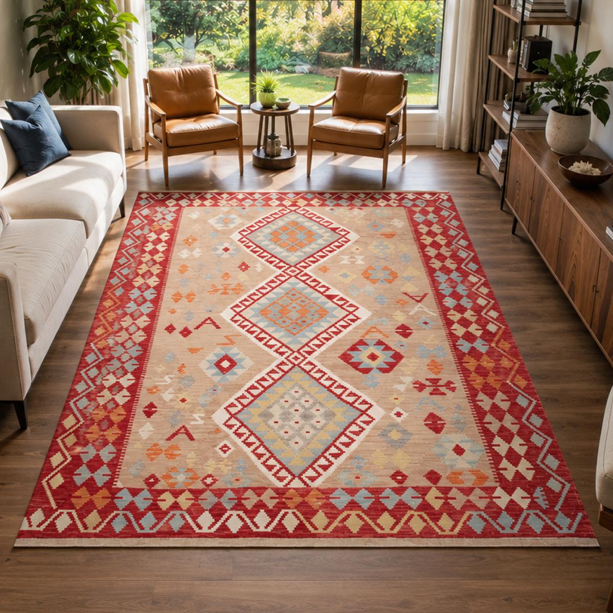 Tapis kilim à motif géométrique, tissé à plat en laine, KILIM 93 — vue 3