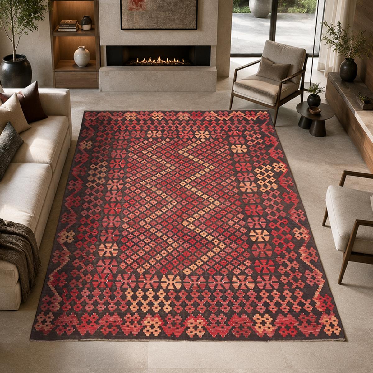 Tapis kilim géométrique, tissé plat en laine, KILIM 95 — vue 3