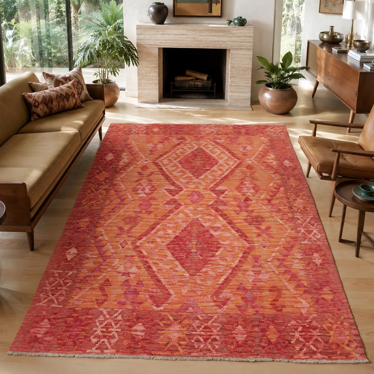 Tapis kilim, motif ethnique, tissé plat en laine, KILIM 97 — vue 3