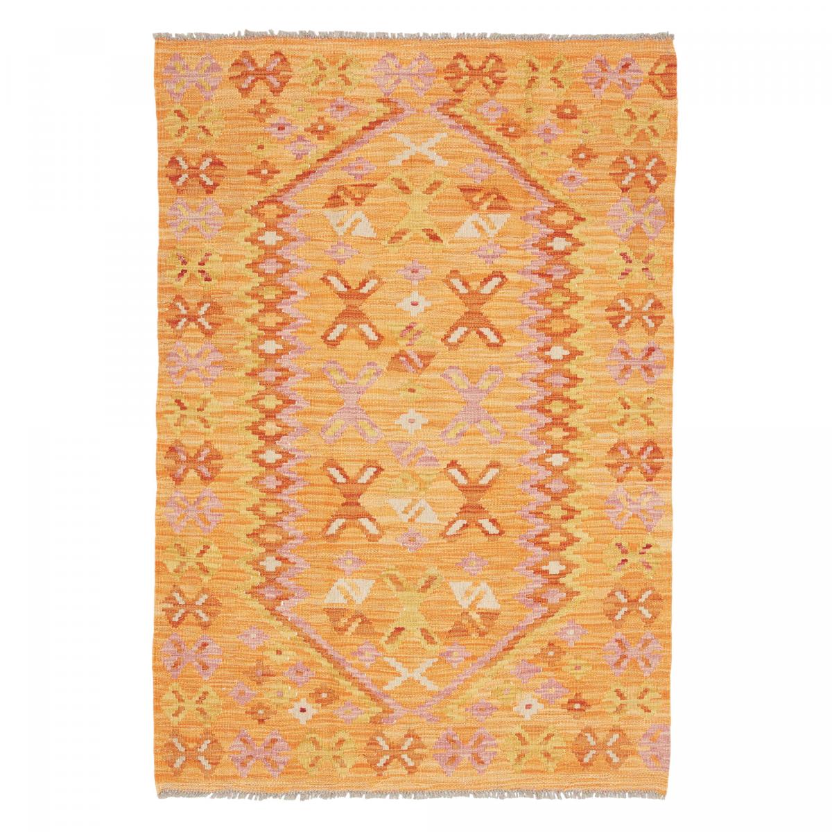 Tapis kilim au motif ethnique, tissé à plat en laine naturelle