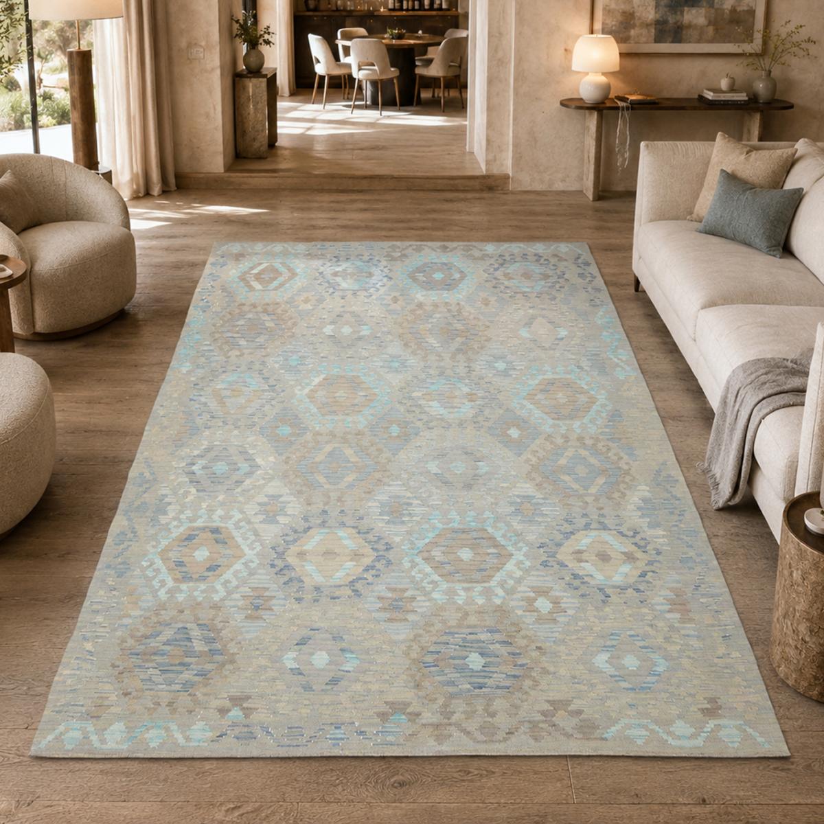 Tapis kilim, motif géométrique, tissé plat artisanal, KILIM 100 — vue 3