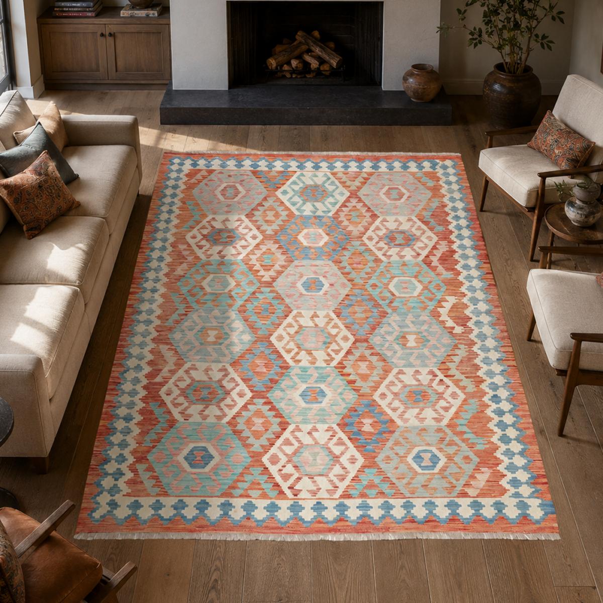 Tapis kilim géométrique, tissé plat artisanal, KILIM 102 — vue 3