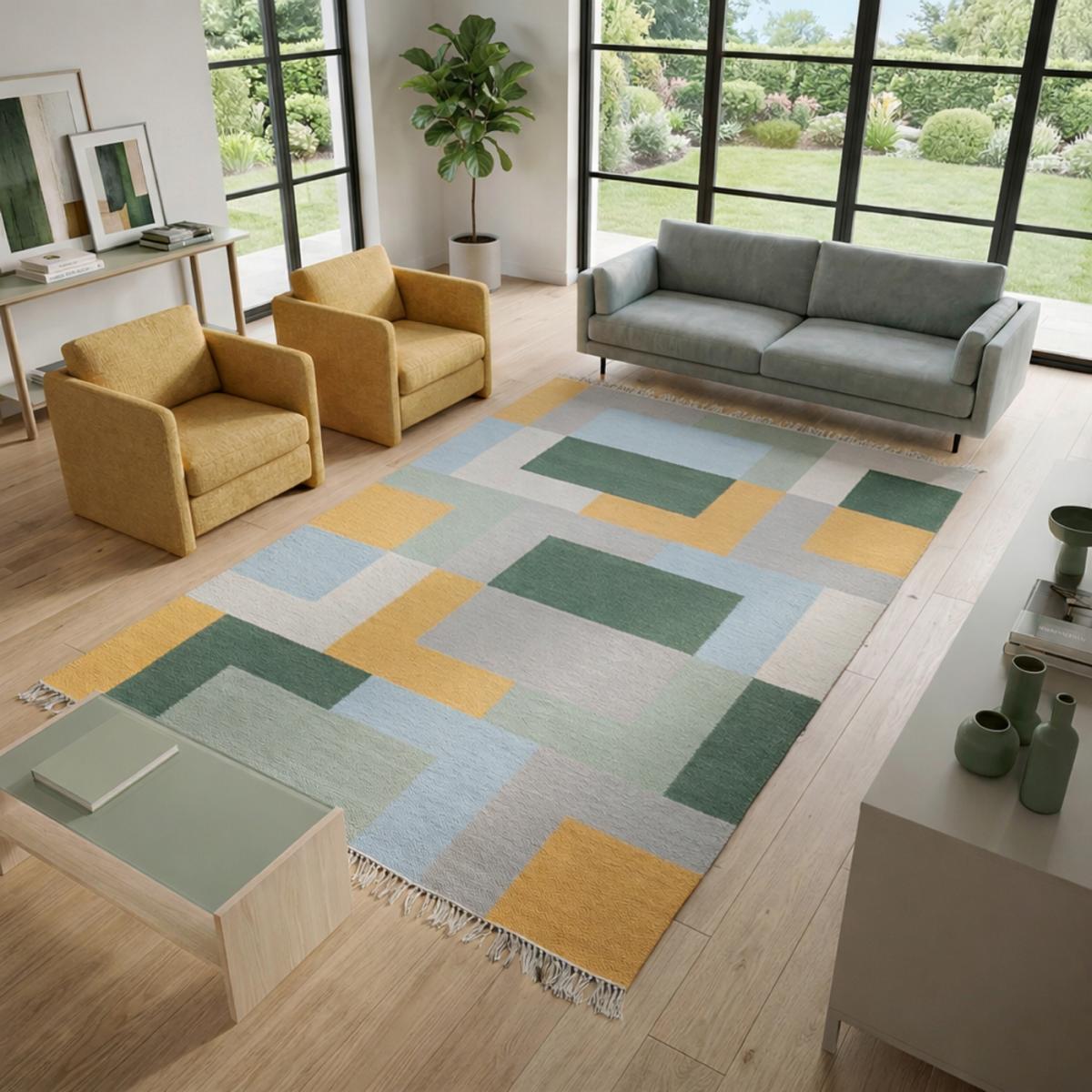 Tapis kilim TETRIS, fait main en laine motif géométrique — vue 3