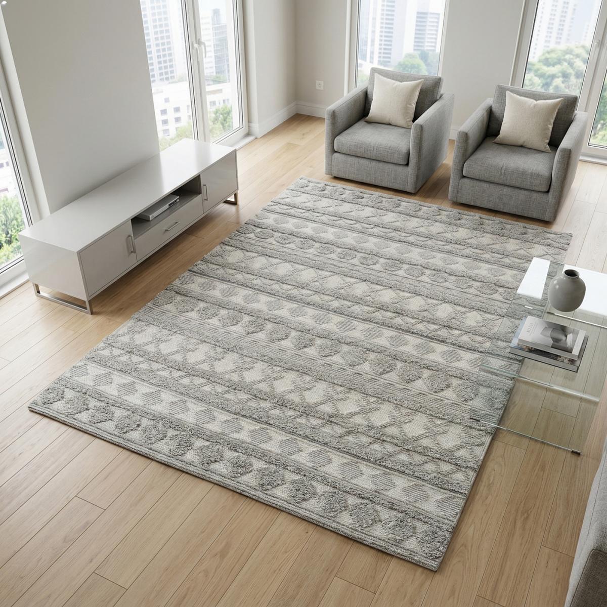 Tapis salon et chambre tissé en laine motif scandinave TINCA — vue 3