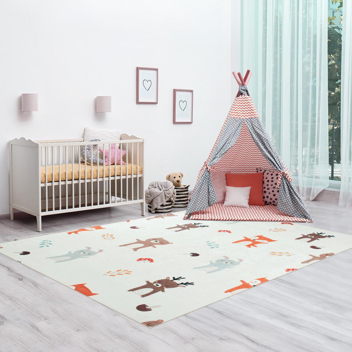Tapis enfant tissé motif animaux FORET — vue 6