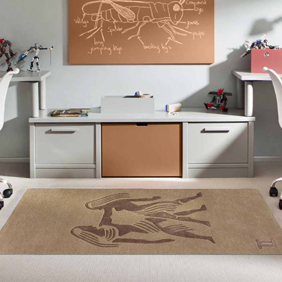 Tapis salon et chambre fait main en laine motif géométrique GEMINI — vue 3