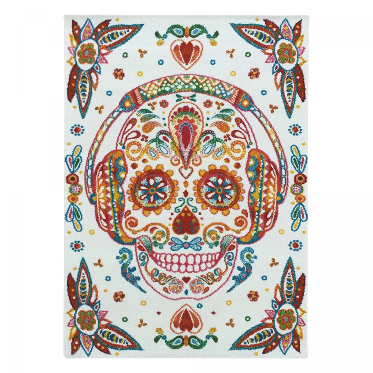 Tapis enfant tissé motif tête de mort LYN8 SKULL HEAD