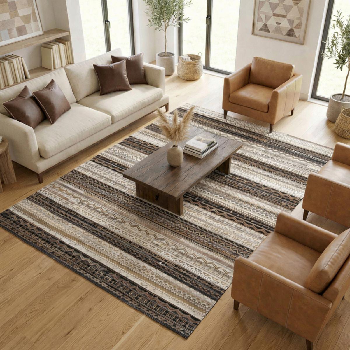 Tapis peau de vache ZAIRA, kilim fait main — vue 3